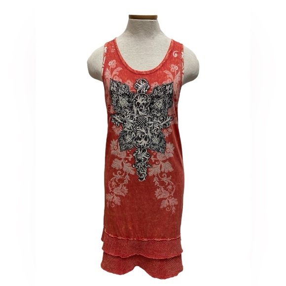 Vintage Dresses & Skirts - 3/$15 Vintage Y2K 2000’s Floral Cross Embellished Red Dress Bling Women’s Large